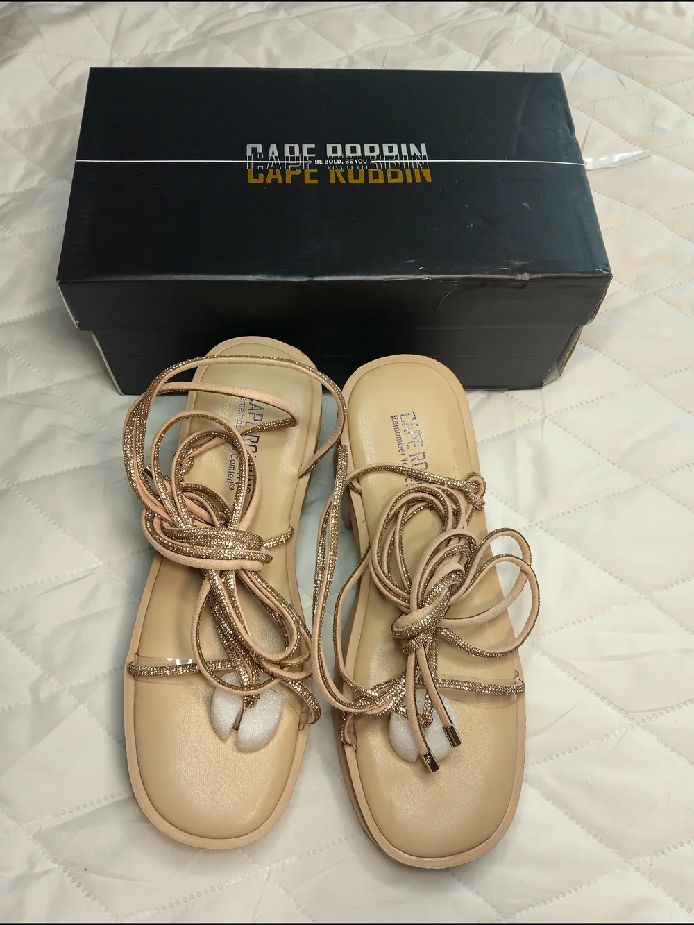 Cape Robbin Nude Blush Lace-Up Platform Sandals